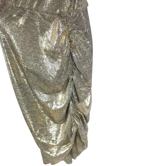 Reformation Flare Dress Metallic Gold Silver Ruched Mini - Picture 5 of 10